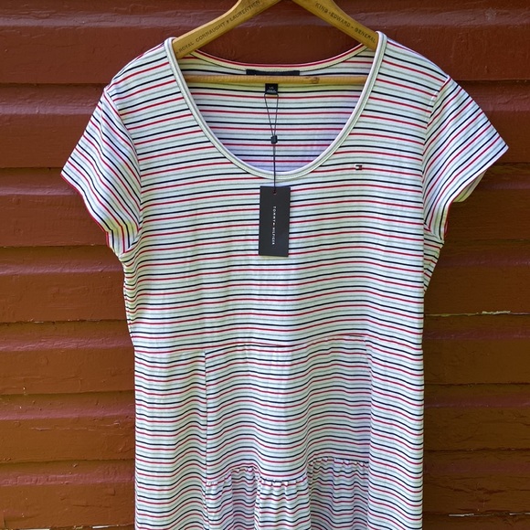 NWT Tommy Hilfiger Striped Tiered Midi Dress Women's Size L - Picture 5 of 9
